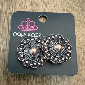 Paparazzi Rose Copper Tone Floral Medallion Clip On Earrings NWT